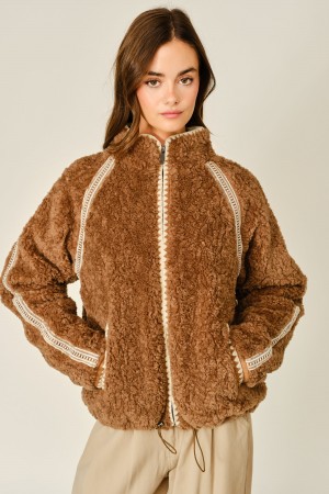 AJJ6674<br/>EMBROIDERED LINE SOFT TEDDY BEAR JACKET