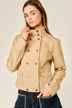 AJJ6702<br/>FITTED DOUBLE BUTTON FUNNEL NECK JACKET