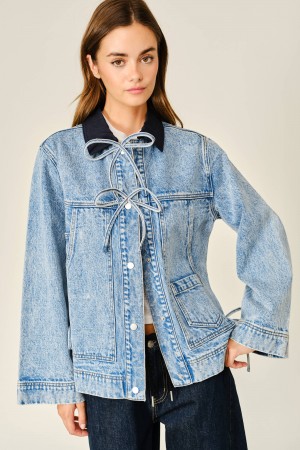 AJJ6710<br/>WASHED DENIM CONTRAST COLLAR OVERSIZED JACKET