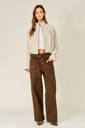 AJP6644<br/>FOLDED WAIST WASHED COTTON STRAIGTH PANTS