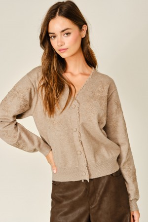 AJT6648<br/>WOOL MIX EMBROIDERED SWEATER CARDIGAN