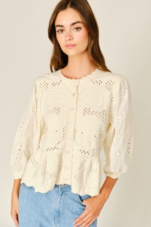 AJT6681<br/>BUTTON DOWN CROCHET SWEATER CARDIGAN