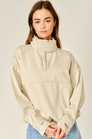 AJT6885<br/>OVERSIZED FUNNEL NECK HALF ZIP PULLOVER